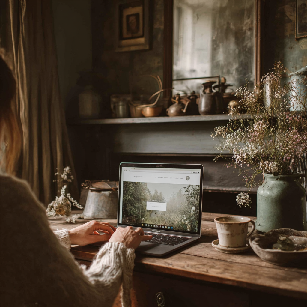U1632386269 a woman is working on a laptop with a web page di f689f196 81be 4074 a801 4cb31125286c 1